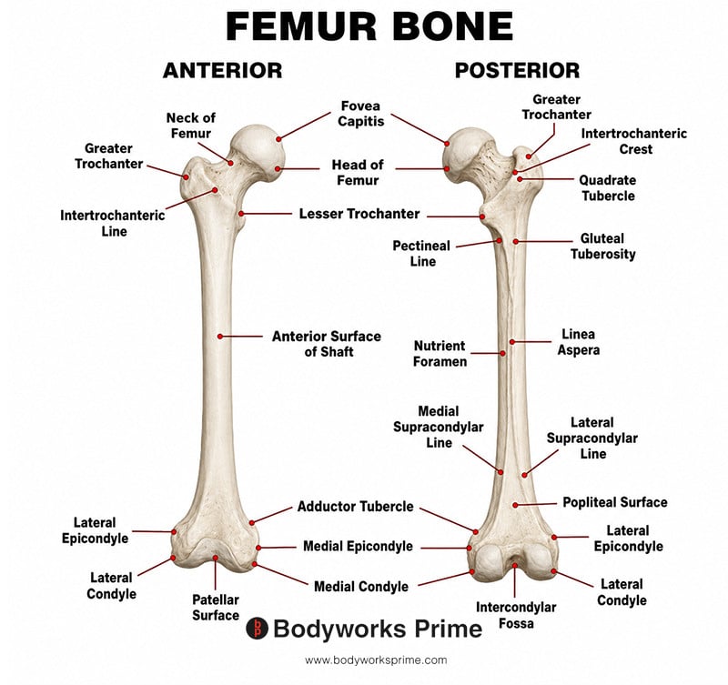 Image of the bony landmarks of the femur