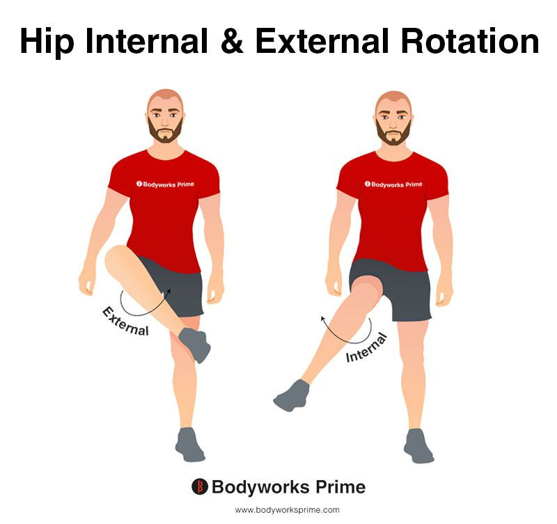 Person demonstrating hip internal and external rotation